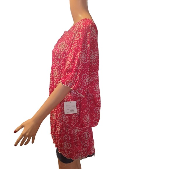 NEW Croft & Barrow 2X Blouse Pink Floral Ruched Neckline and Hem Front Tie Flowy - Picture 4 of 11